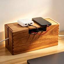 1 PC Wood Cable Management Box, Wooden Cord Hider & Organizer For Power Strip, Electrical Hiding, TV Wires, Desk & Floor Cables - Office Under Desk Cable Storage Box For Wire - View 7