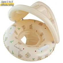 Infant Swim Ring With Detachable Sun Canopy, Rabbit And Bear Print Inflatable Design With Handles, UV Protection Sunshade To Protect Baby's Skin, Buoyant Structure Suitable For Pool And Beach, Cute Healing Style Loved By Babies, Leisure Water Play Relaxation And Stress Relief, Thoughtful Summer Children's Day Gift - Multicolor - View 17