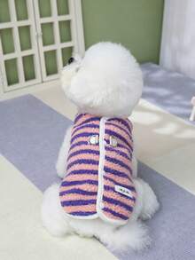 Striped Sherpa Dog Vest With D-Ring, Winter Warm Plush Pet Coat, Button-Up Puppy Cat Jacket, Soft Fleece Clothes For Small Medium Dogs & Cats - Multicolor - View 9