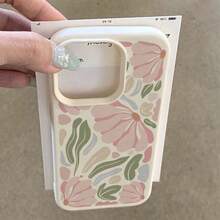 1pc TPU Material Soft Healing Versatile Pink & Green Floral Pattern Phone Case Compatible With IPhone 17 Pro Max/17/16 Pro Max/15/13/12/11/ S20 FE/A15/S24/A55/ Note 11/Note 12/Note 13 Pro Full Coverage Anti-Drop Soft Shell Protective Cover - White - View 4