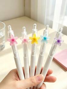 6/1pc 0.5mm Black Ink Pen With A Plumeria Flower Design, Smooth Writing, Creative Stationery Set, Perfect For Everyday Office Use Or As A Gift, Stylish Pen Set Made Of Durable Lightweight Plastic, Multi-Pack, A Back-To-School Essential - A - View 6