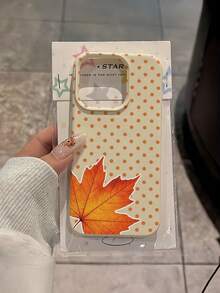 1 Piece - Polka Dot Maple Leaf Pattern, Large Hole Leather Texture Anti-Slip Phone Case, Made Of TPU Material. Can Be Given As A Holiday Gift. Suitable For 11, 12, 13, 14, 15, 16 Pro/Pro Max/14, 15, 16 Plus/17 Models. Suitable For Both Men And Women. - Beige - View 5