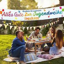 APODESS 40 Stück Servietten Salbeigrün "Schön dass du da bist" mit Banner "Alles Gute zur Jugendweihe" Weiß für Feiern-Partyzubehör-Set - A - Übersicht 8