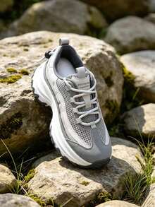 2026 Autumn/Winter New Chunky Sneakers, Thick Sole, Fashionable, Beautiful, Commuting, Outdoor, Travel, Campus, Versatile Lace-Up Gym - Grey - View 5
