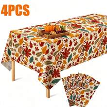 Tablecloth, 4PCS/1PC Autumn, Thanksgiving Plastic Rectangular Tablecloth, 108*54 Inch Disposable Autumn Maple Leaf Tablecloth Background, Harvest Pumpkin Tablecloth Suitable For Autumn Party Supplies - Multicolor - View 9