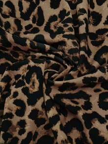 Damskjorta med leopardmönster, kort puffärm och krage, normal längd, vävt tyg, icke-elastiskt, lämplig för semesterkläder, sommarsemester - Leopard - Visa 6