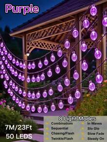 Outdoor Solar Crystal Ball Light String, 20/50/100 LED, IP65 Waterproof Fairy Tale Light, 8 Modes, Automatic On/Off, Suitable For Garden, Courtyard, Party, Wedding, Party, Christmas, Halloween, Holiday Decoration - Purple/Warm White/White/Color - Solar String Lights - View 19
