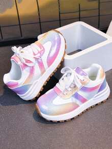 1 Pair Fashion Colorful Gradient Laser Rainbow Thick Sole Outdoor Sports Shoes For Boys And Girls - Pink and Purple - View 2