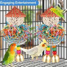 Bird Toy Parrot Foraging Chewing Hanging Toy Solar Ball With Bell Suitable For Small Parrots, Budgies, Cockatiels, Conures, Lovebirds, Budgie Cage Toy - A+B - View 6