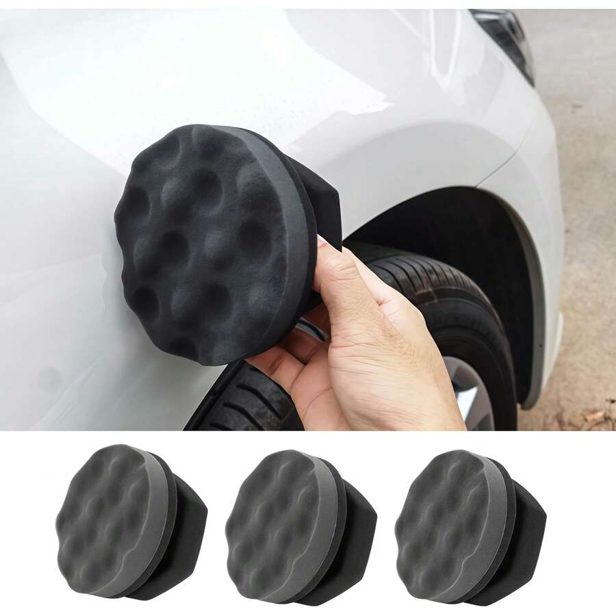 3, Multifunctional All-In-One Handheld Car Wash Tool, Sponge Surface For Waxing, Polishing And Wiping, Brush Head For Tire Crevice Dirt, No Need For Multiple Tools For Home Car Washing, Practical Car Wash Accessory - Wavy Car Wash Sponge - View 1