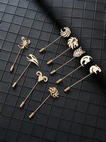 Minimalist Metal Animal Shaped Bar Brooch, Polished Silver & Gold Hollow Design, Multiple Personalized Totem Options. Suit & Coat Decorative Pin, Business Casual Outfit Accessory, Niche Exquisite Men's Lapel Pin, Unique & Stylish Gift - Brooch - View 1