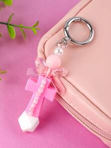 Cute Macaron Cross Beaded Keychain, Transparent Bow Pearl Bag Charm, Y2K Dopamine Color Backpack Pendant Accessory For Women - 2893 - View 8