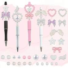 Bowknot Heart Simple DIY Beaded Pen Set, Ins-Style Beaded Craft Gift For Hobbyists, Office & School Supplies, Reward Gift - Multicolor - View 1