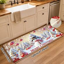 1pc Kitchen Floor Mat, Soft Faux Cashmere Material, Christmas Snowman & Christmas Tree Pattern, Non-Slip, Suitable For Kitchen, Bathroom, Entryway, Multi-Scene Use, Christmas Room Decor, Holiday Gift - Multicolor - View 11