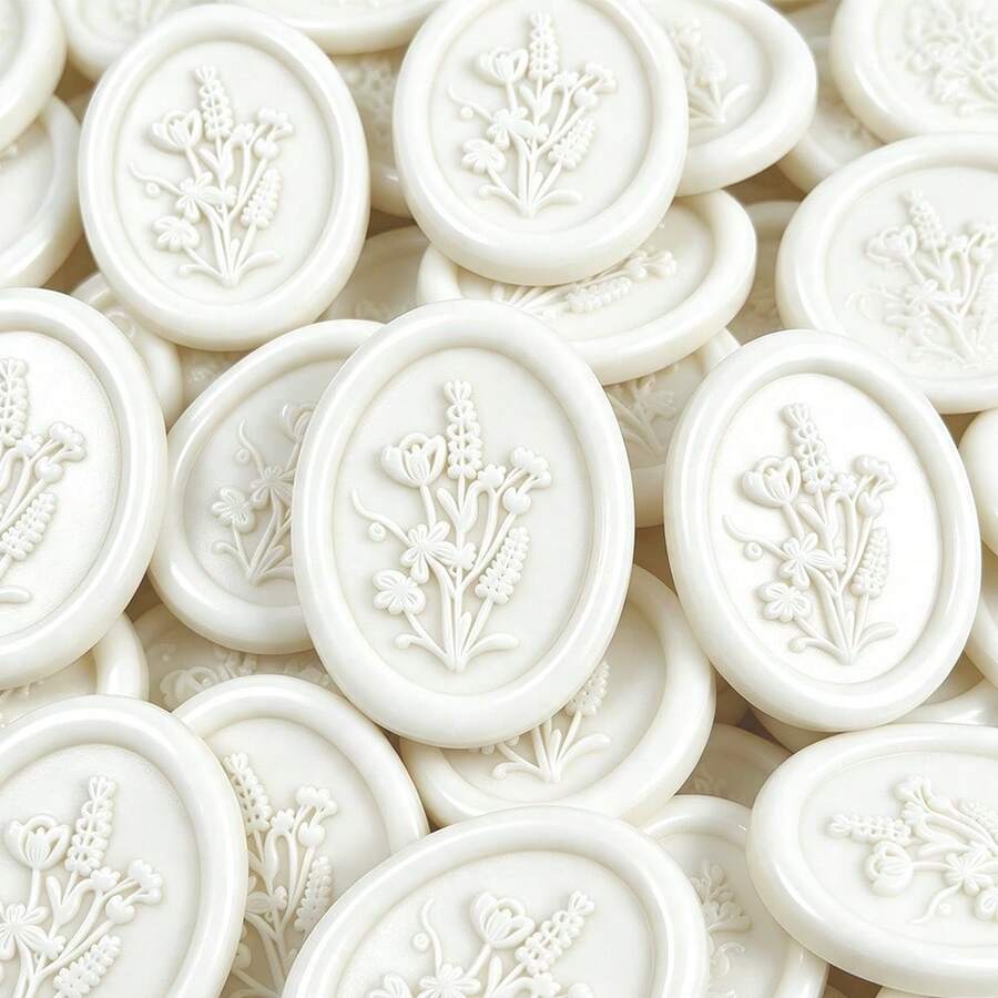 20PCS/Pack Floral Pattern Wax Seal Stickers, Used For Wedding Invitations, Party Invitations Decoration, Gift Wrapping, Scrapbooking Decoration - Ivory White - Flower - White - View 1