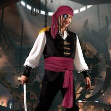 4pcs Pirate Costume Set, Women's & Men's Halloween Pirate Accessories, Funny Belt, Hat, Eye Patch, Necklace, Adult Props - Multicolor - View 2