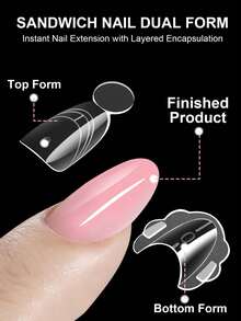 140 Sets Sandwich-Style Nail Extension Molds, Curved Short Almond Crystal Rhinestone Nail Tips, Double-Layer Nail Molds, Nail Art Tools - Clear - View 2