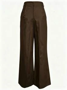 Women's High Waist Straight Leg Wide Leg Casual Commute Long Pants With Pockets, Autumn/Winter Fashion, Versatile Quality - Coffee Brown - View 5