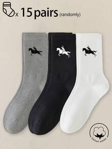 30/10/20/5/1/15 Pairs Men's Casual Cotton Mid-Calf Socks, Women's Socks, White/Black, Suitable For Winter/Autumn/Summer/Spring, Sports, Moisture-Wicking And Breathable - Multicolor - View 5