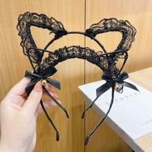 2PCS Halloween Cartoon Lace Cat Ear Headband Cute Sexy Hollow Rabbit Ear Women's Hair Clip Bell Headband - Multicolor - View 9