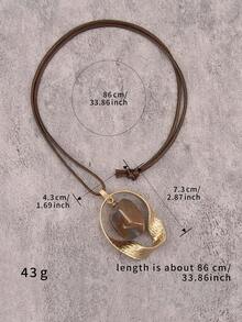 1pc Bohemian Vacation Style Double-Loop Twisted Geometric Pendant Necklace, Textured Resin Faux Stone Neck Chain, Casual Holiday Travel Accessory For Women, Halloween Christmas Festival Gift For Girlfriend/Boyfriend - Wax Rope - View 10
