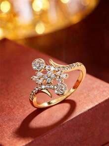 1pc Vintage Elegant Leaf & Snowflake Design Exquisite Ring, Women's Party Date Holiday Gift Delicate Jewelry - Ring - View 5