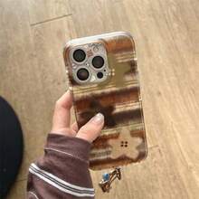 Autumn Foil Texture Brown Gradient Horizontal Stripes Star Pattern Silicone Full Coverage Shockproof Phone Case Compatible With Iphone 16 Pro Max, 14, 15 Pro, 12, 13, 11 - Multicolor - View 9