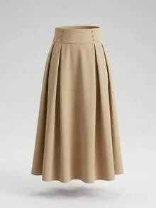 Elegant Commuter Solid Color Button Skirt - Camel - View 3