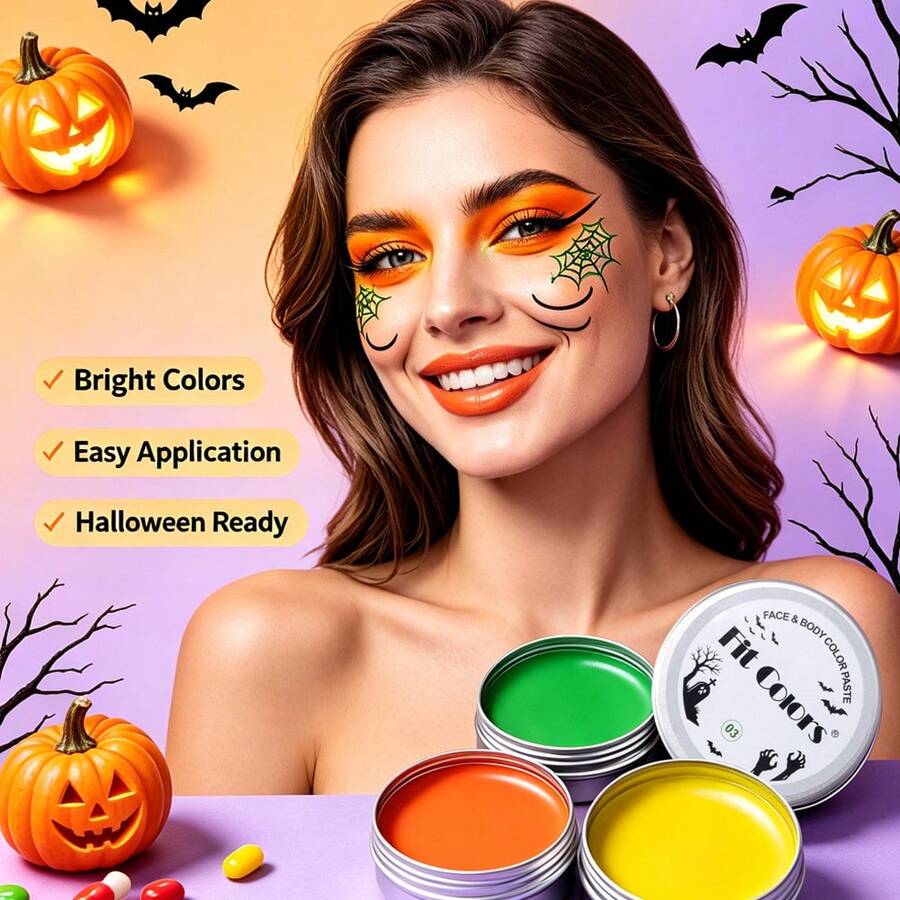 Fit Colors 萬聖節臉部與身體彩繪顏料,高顯色可水洗臉部彩繪,適合派對 Cosplay、骷髏、南瓜、殭屍妝容造型 - 彩色 - 查看 1