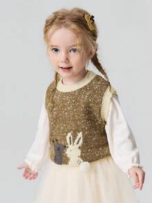 mini bala Cute Autumn Baby Girls Knit Sleeveless Vest Lovely Animal Pattern Soft Cozy Layering Sweater - Brown Tone - View 2