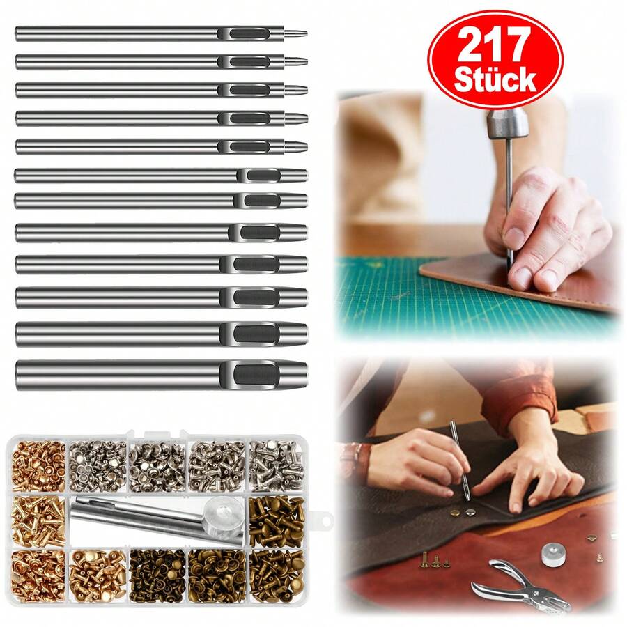 APODESS 217-tlg. Metall-Ösen-Set mit 3 Farben, Werkzeugen & Aufbewahrungsbox für DIY-Projekte-Partyzubehör-Set - A - Übersicht 1