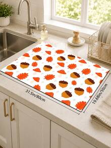 1pc Pumpkin Pattern Diatomaceous Earth Kitchen Dish Drying Mat, Absorbent Dish Drying Pad, Coffee Machine Mat, Dishwashing Mat, Sink Mat, Kitchen Countertop Protector, Suitable For Cups, Plates, Tableware And Kitchen Decor - Multicolor - View 10