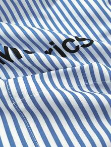 Men's Black & White Striped Racing Style Letter Print Retro American Street Short Sleeve Shirt, Suitable For Summer Daily Wear - Baby Blue - View 8