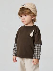 mini bala Autumn Winter Boys Loose 2 In 1 Long Sleeve Tee Adorable Plush Toy Detail Fun Kids Base Top - Dark Coffee - View 2