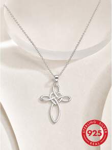 lunastudio 1pc 925 Sterling Silver Celtic Knot Necklace For Women Daily Wear - Silver - View 4
