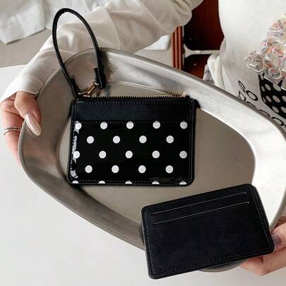 Polka Dot Card Holder ~ Multi-Slot Mini Wallet, Japanese & Korean Style Coin Purse