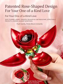 Rose-Shaped Automatic Opening & Closing Ring Jewelry Box, Creative Ring Box With Mechanical Button Switch, Romantic Gift Box For Proposal, Engagement, Valentine's Day, Birthday Gift And Decoration - A - View 3