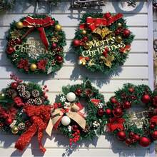 Christmas Decoration 30cm Christmas Wreath Artificial Flower Wreath Door Hanging Window Display Prop Christmas Decoration Tree Accessory - Multicolor - View 1