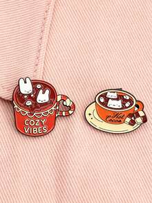 Warm Hot Cocoa Cup Brooch Cute Animal Marshmallow Pattern Backpack Jacket Decorative Pin - Multicolor - View 5