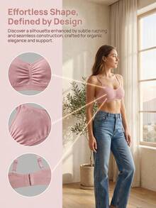 Seamless Lingerie Set, Comfortable Casual Bra, Adjustable Straps - Pink - View 2