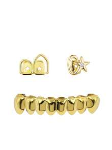 1 Set Personalized Hollow Arc Star With Zirconia Stone Fashion Niche Men's Hip Hop Teeth Grill Daily Street Party Accessory - Multicolor - View 7