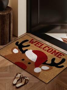 1pc Funny Welcome Christmas Deer Pattern Welcome Doormat, Harvest Season Pattern Simple Style Short Plush Quick Dry Non-Slip Machine Washable Entrance Mat, Suitable For Kitchen, Bathroom, Dining Room, Hallway, Party, Gathering, Holiday, All Seasons, Yard Home, Christmas Season, Party Supplies - Burnt Orange - View 2
