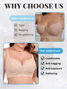 Beige Plus Size Women's Lace Underwire Push-Up Bra, Wide Strap Comfortable, Lift And Push Up, Breathable All Day - Beige - View 6