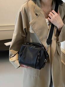 Extremely Simple And Elegant Versatile Fashionable Texture Shoulder Bag, Detachable Shoulder Strap, Multiple Zippered Pockets, Suitable For Commuting - Black - View 3