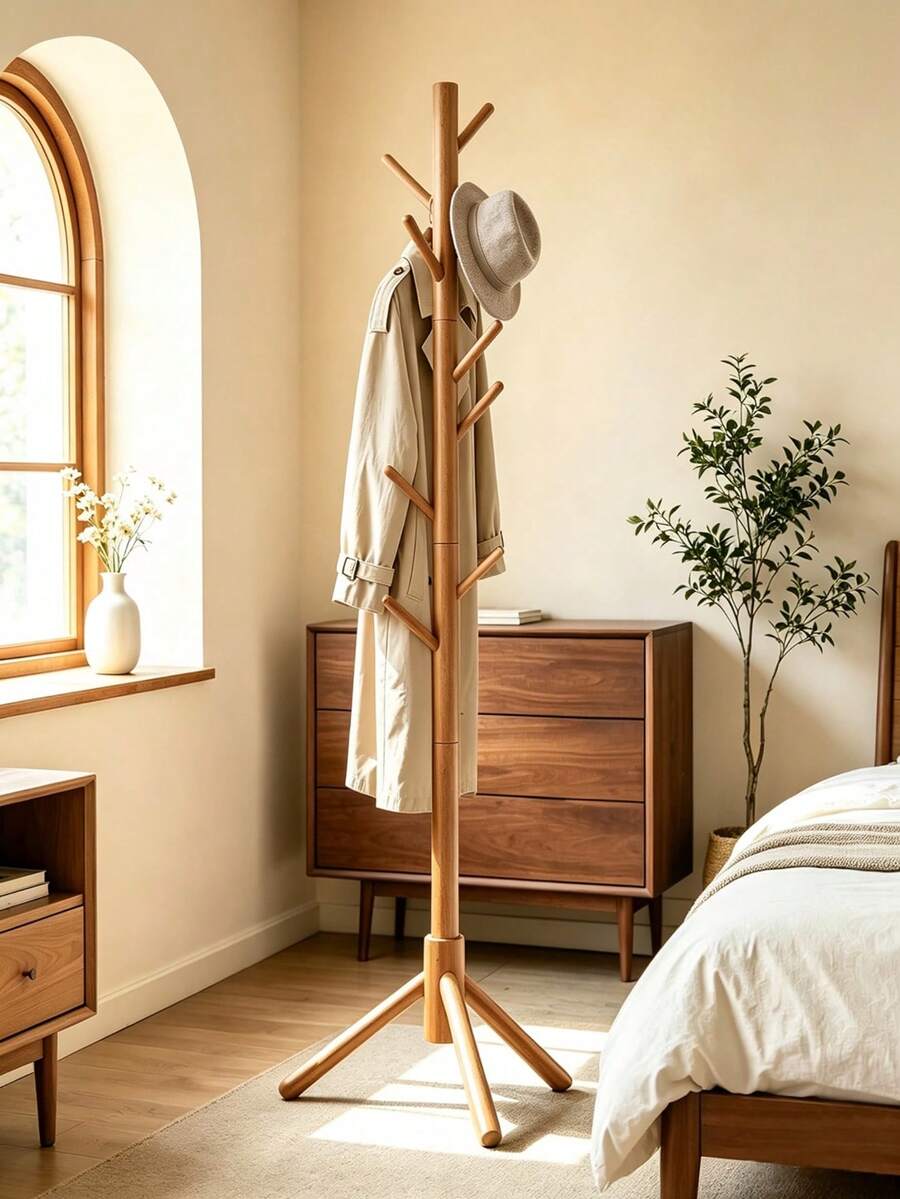 Floor‑Standing Tree‑Shaped Coat Rack, Available In Multiple Colors, Multi‑Hook Design, Stable Anti‑Wobble Triangular Base. Space‑Saving, Suitable For Hanging Clothes, Hats And Bags, Simple Storage For Bedrooms And Living Rooms - Multicolor - View 1