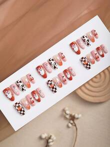 10pcs Halloween Y2K Western Style Press-On Nails, Includes 3D Skull, Ghost, Cow Print, Flame, Pumpkin And Cherry Designs, Medium Almond Shape Artificial Nails, Suitable For Halloween Party And Music Festival Outfits - Multicolor - View 3