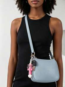 Cute Macaron Cross Beaded Keychain, Transparent Bow Pearl Bag Charm, Y2K Dopamine Color Backpack Pendant Accessory For Women - 2893 - View 4