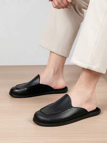 Men's Plus Size Leather Closed-Toe Mule Loafer Slippers, Backless Slip-On, Reinforced Stitching, Skin-Friendly Lining - Black - View 4