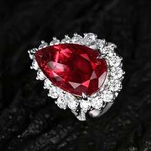 European & American Elegant White Gold Plated Teardrop Red Zirconia Exaggerated Open Ring For Women - Red - View 3