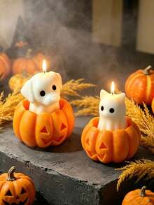 1Pc Cartoon Ghost Pet Pumpkin Scented Candle, Halloween Table Home Decor Gift - 2pcs - View 4